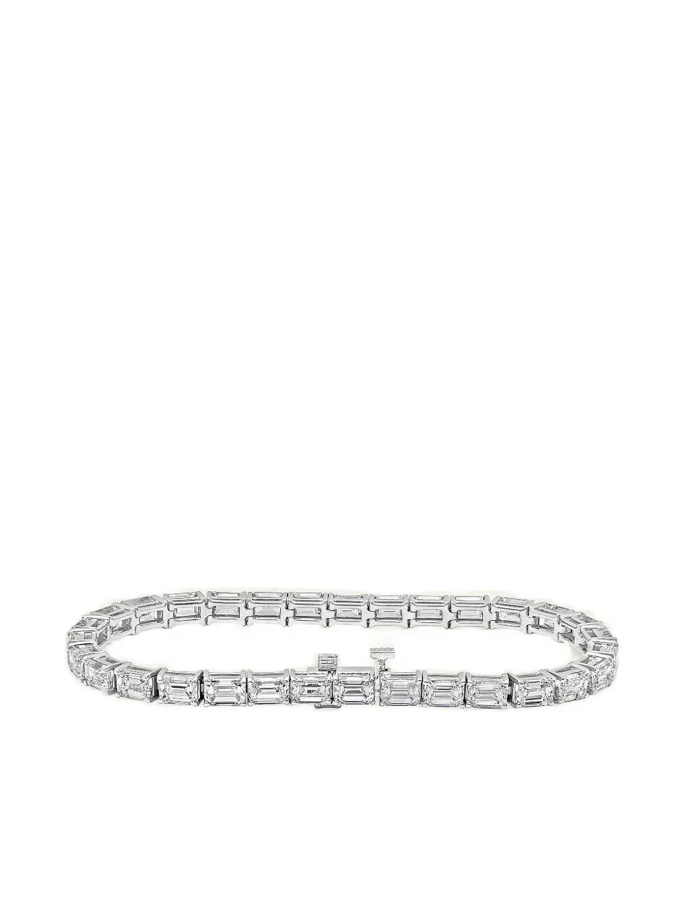 Jewels Aficionado 18k White Gold Alya Emerald Cut Diamond Bracelet In Silver