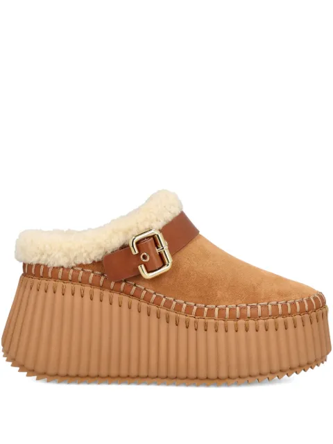 Chloé Nama wedge shearling buckle mule