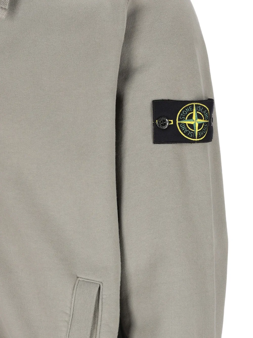Stone Island Logo Patch Zip-up Hoodie In Gray
