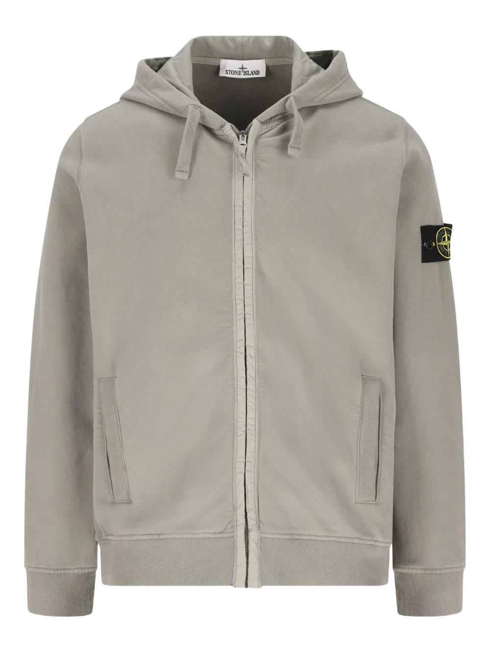 Stone Island Logo Patch Zip-up Hoodie In Gray