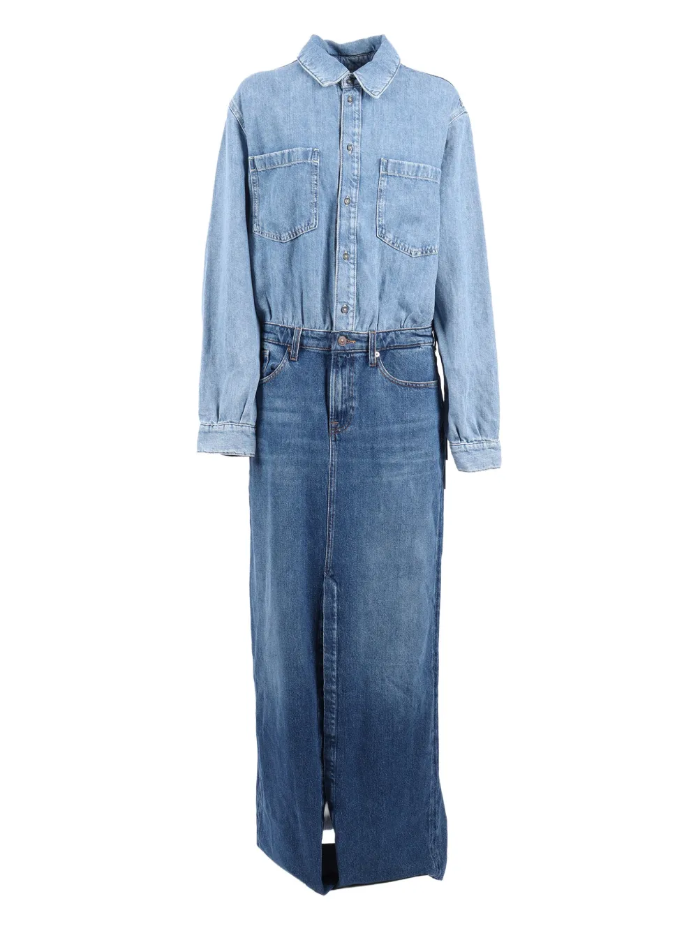7 For All Mankind Buttoned Maxi Dress In Blue