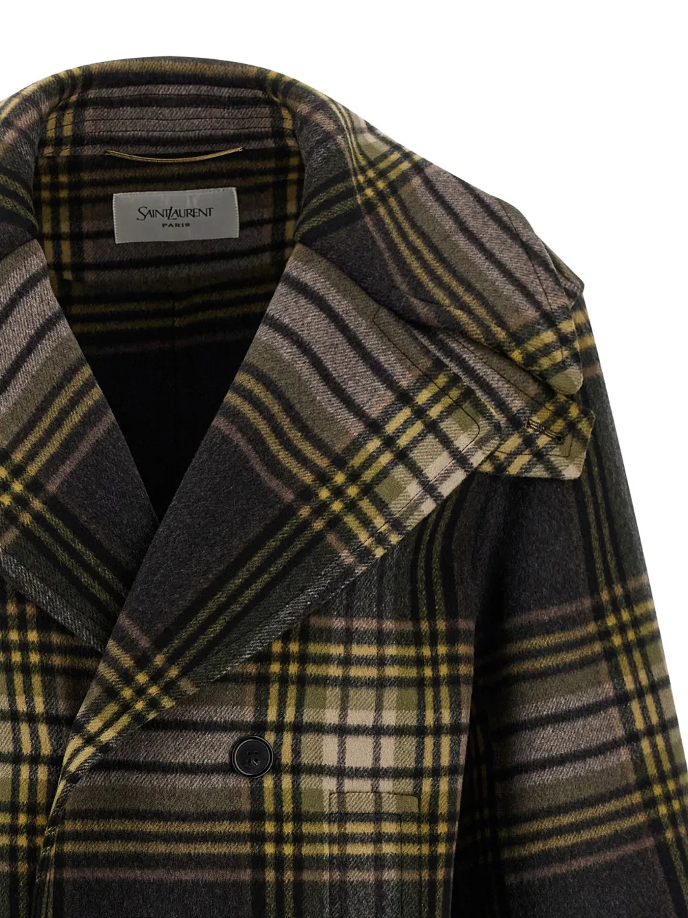 Saint Laurent Double-breasted Tartan-check Coat In Multi