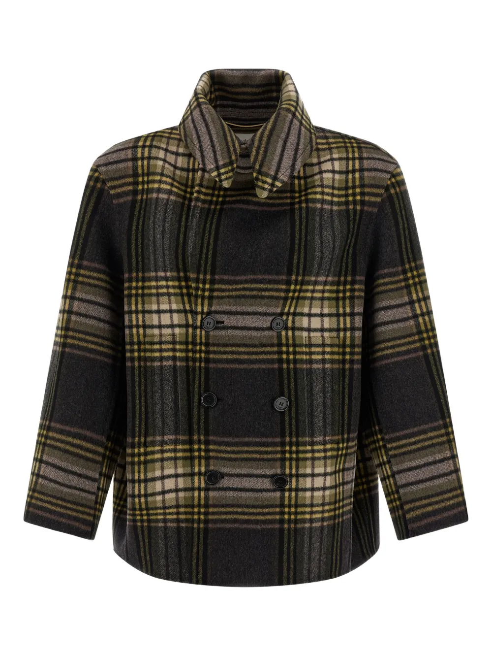 Saint Laurent Double-breasted Tartan-check Coat In Multi