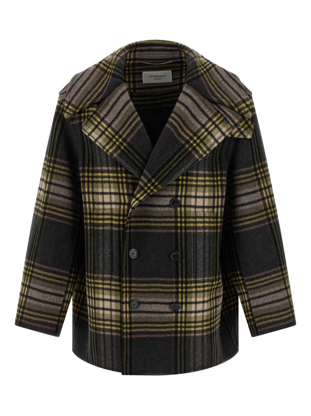 Saint Laurent Double-breasted Tartan-check Coat In Multi