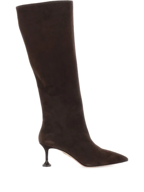Aquazzura Pointed Stiletto Heel Boots in Brown