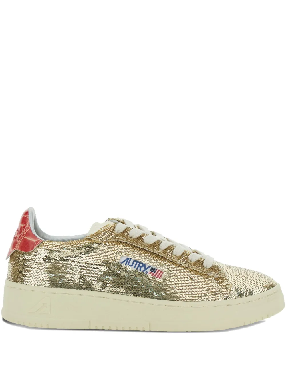 Autry Medalist Gold-colored Sneaker With Contrasting Heel And All-over Bead Application In Leather Blend W In Multi