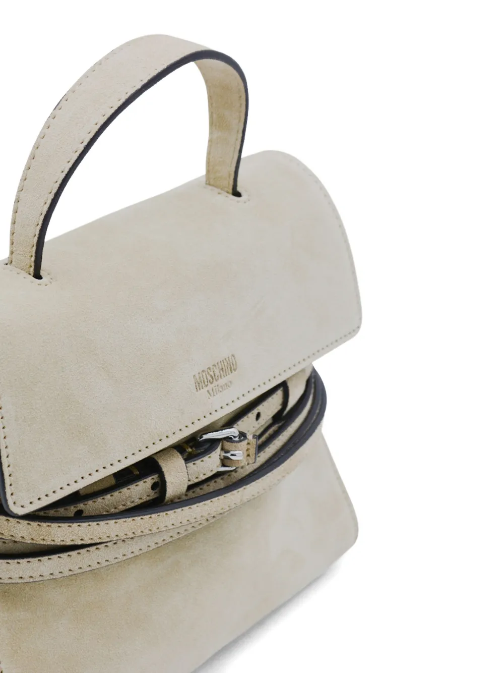 Moschino Light Beige Leather Top Handle Bag In Neutral