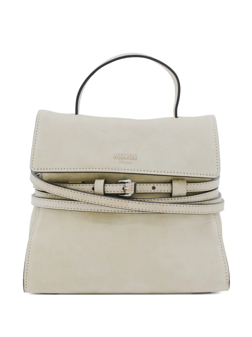 Moschino Light Beige Leather Top Handle Bag In Neutral