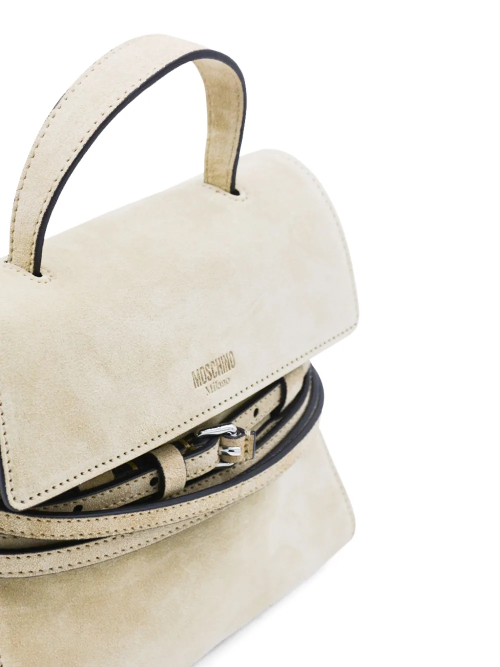 Moschino Light Beige Leather Top Handle Bag In Neutral