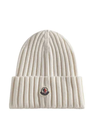 Moncler logo-patch Ribbed Beanie | White | FARFETCH ID display picture 3
