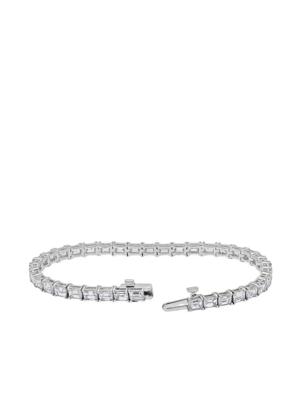 Jewels Aficionado 18k White Gold Alya Emerald-cut Diamond Tennis Bracelet In Silver