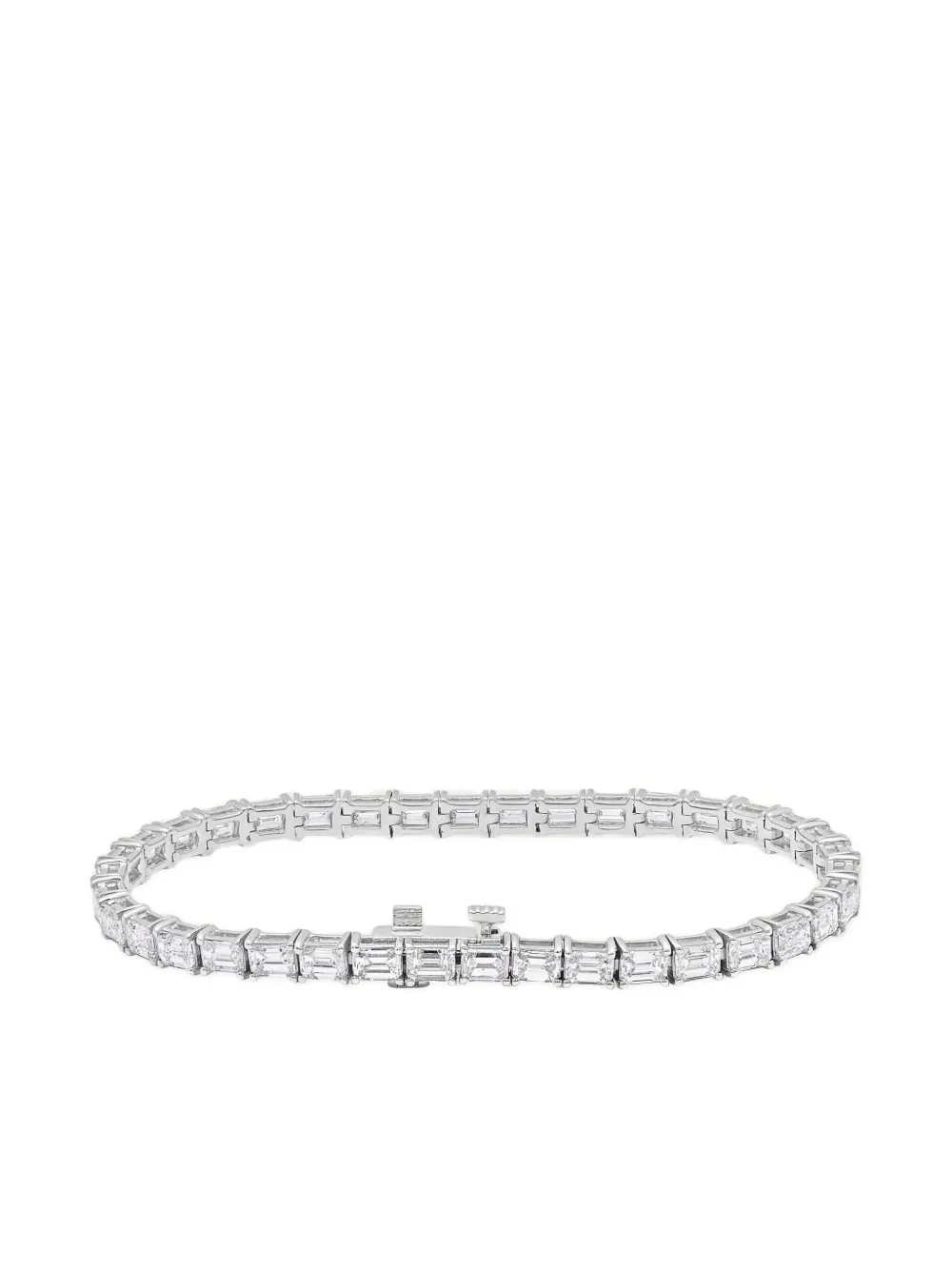 Jewels Aficionado 18k White Gold Alya Emerald-cut Diamond Tennis Bracelet In Silver