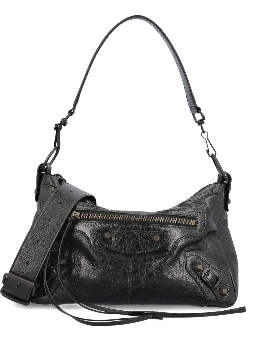 Balenciaga Small Le City Moto Leather Shoulder Bag In Black