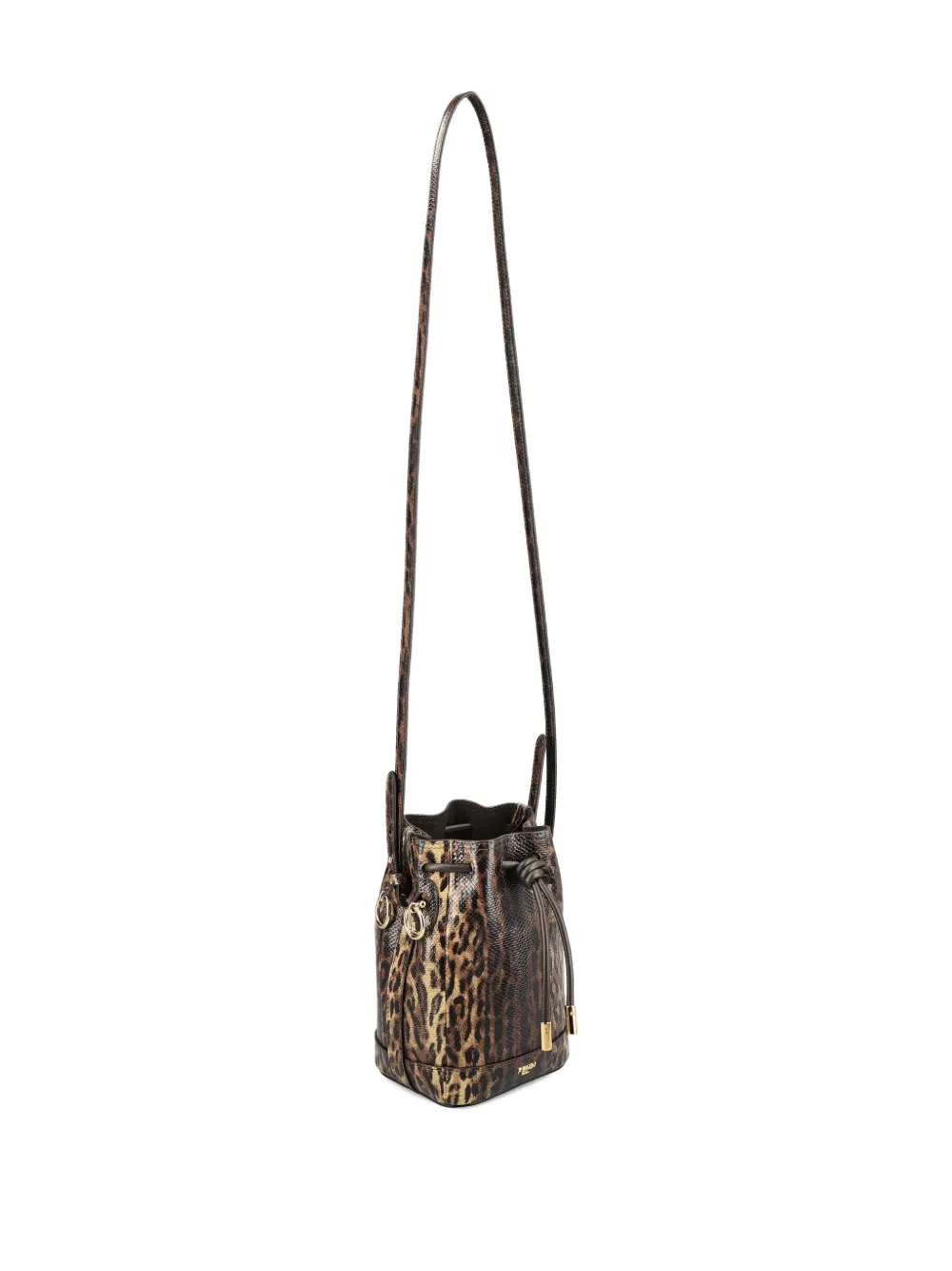 Fendi Drawstring-closure Leopard-print Bucket Bag In Brown