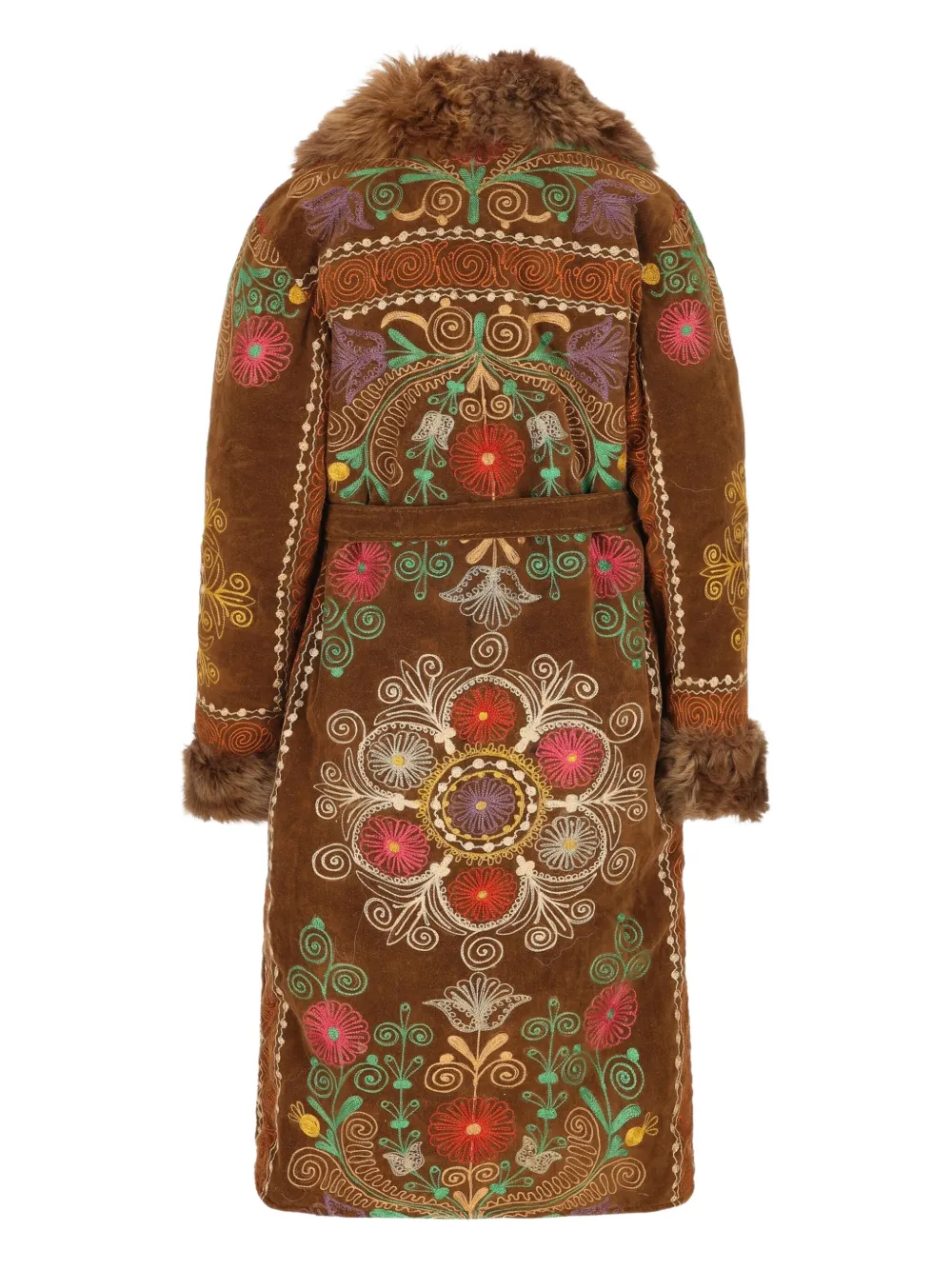 Fur-Trim Embroidered Coat