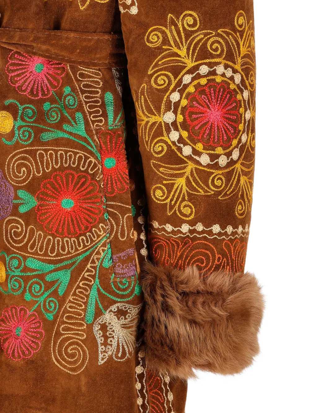 Fur-Trim Embroidered Coat