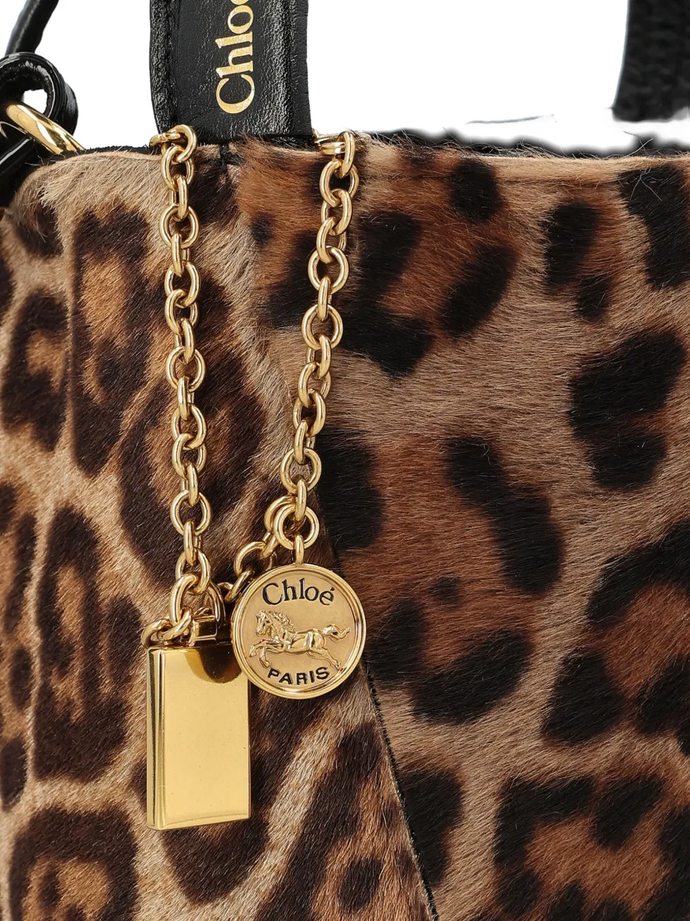 Chloé Small Leopard-print Shearling Bucket Bag In Brown