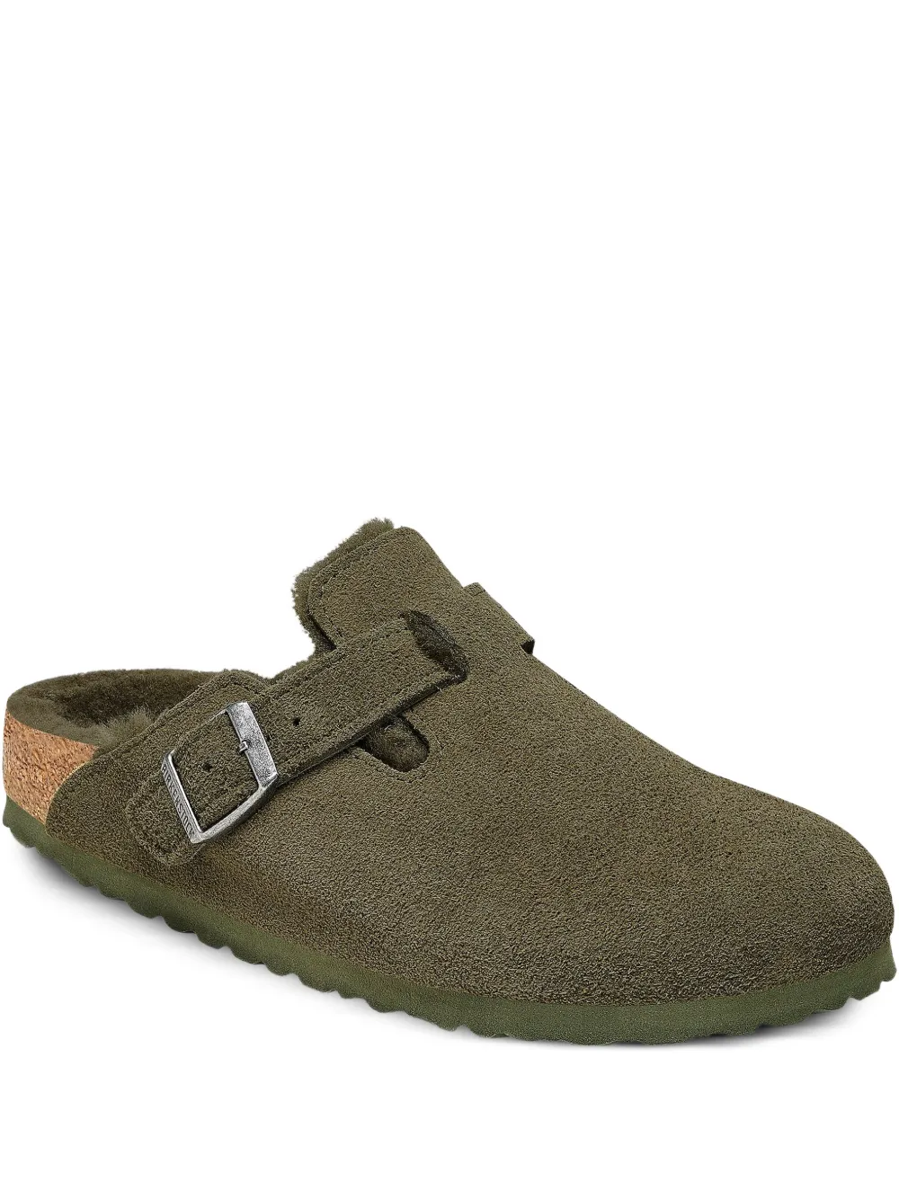 Birkenstock Slippers BOSTON in shearling con fibbia - Verde