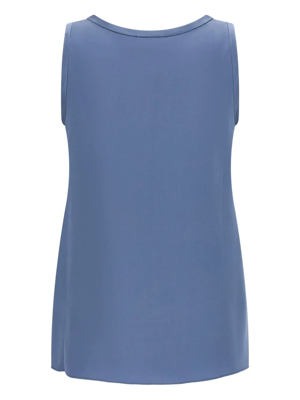 Brunello Cucinelli Lightweight Sleeveless Round Neck Satin Top In Blue