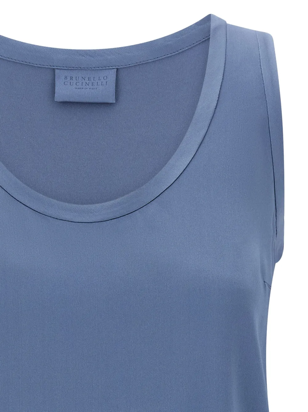 Brunello Cucinelli Lightweight Sleeveless Round Neck Satin Top In Blue