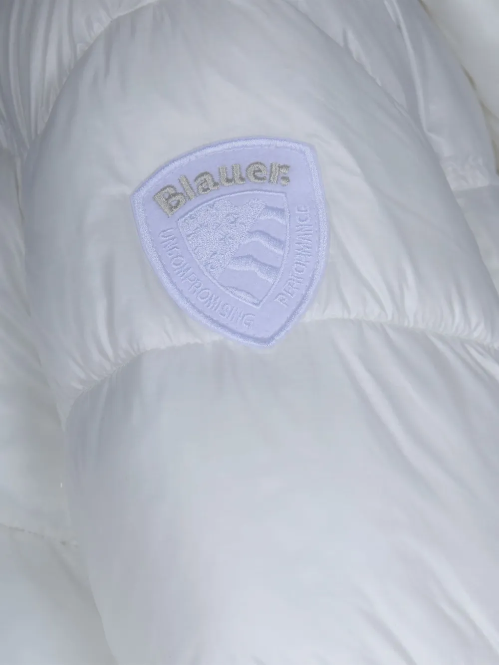 Blauer Donsjack met capuchon Wit