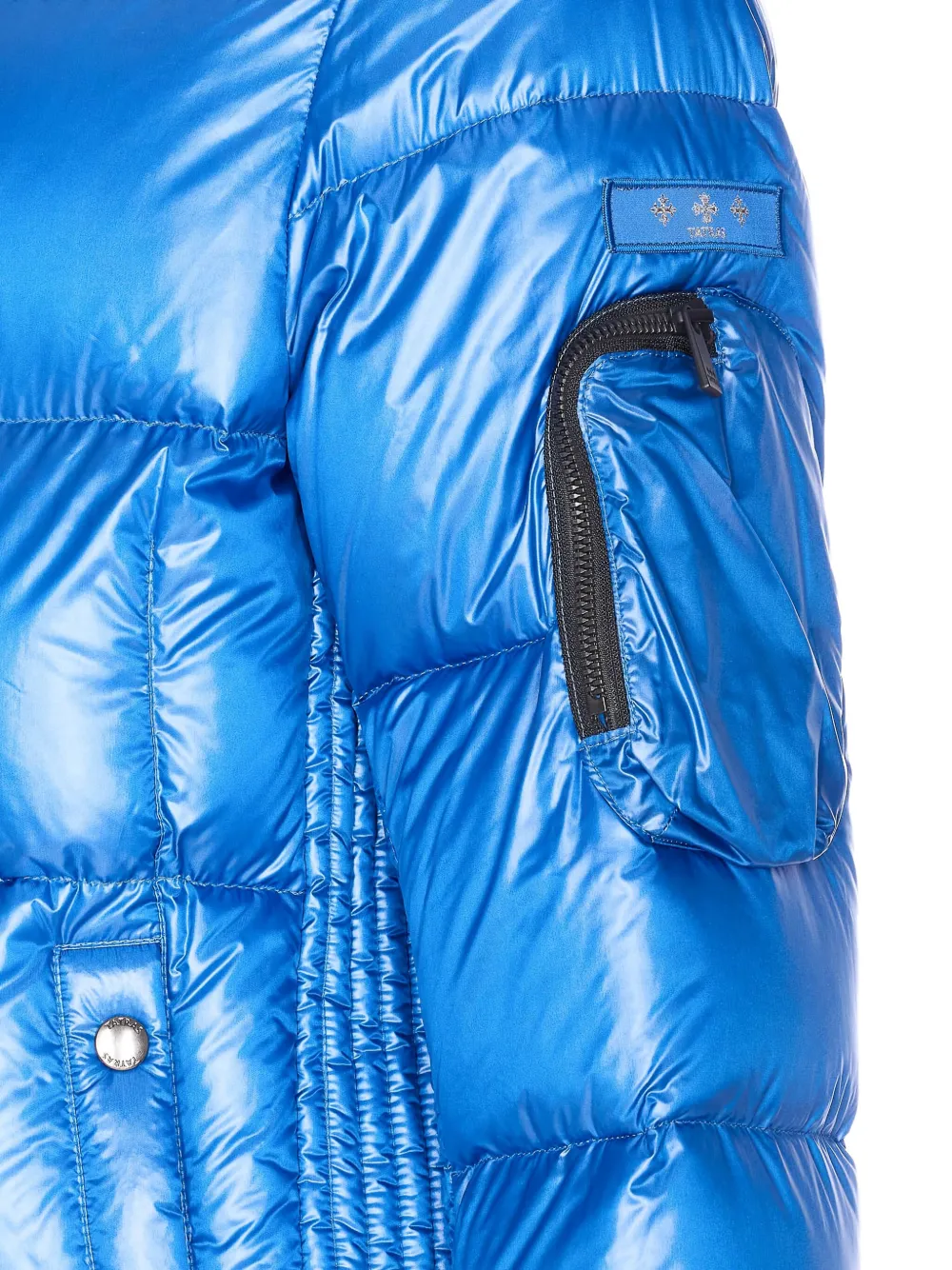 Tatras Belbo Blue Down Jacket With Fixed Hood And Logo Patch On The Sleeve In Tech Fabric Man In Blue
