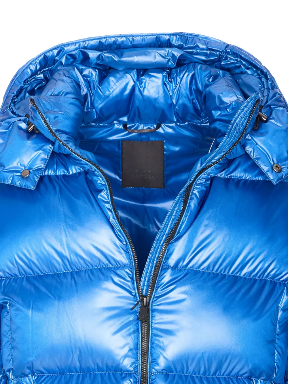 Tatras Belbo Blue Down Jacket With Fixed Hood And Logo Patch On The Sleeve In Tech Fabric Man In Blue