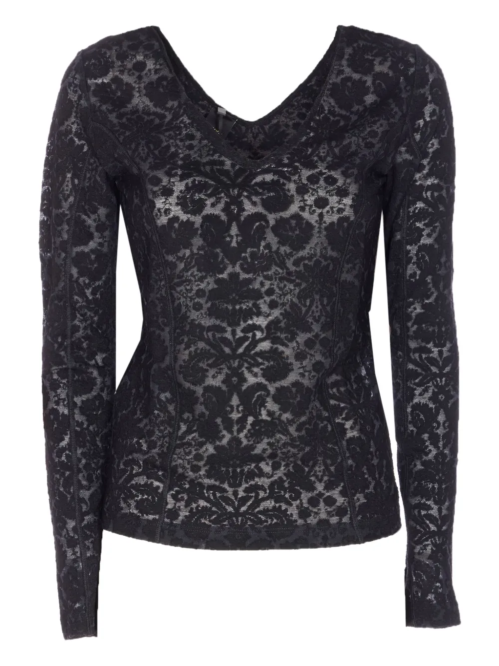 Pinko V-neck Long Sleeve Fitted Knitwear Top In Black