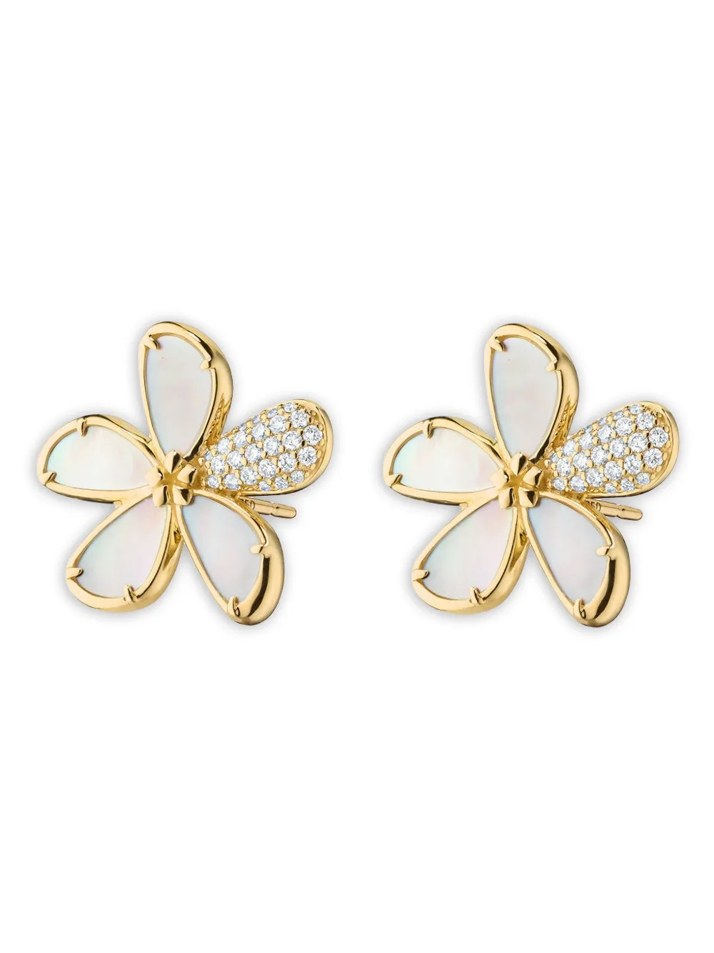 Monica Rich Kosann 18k Yellow Gold Flower Diamond And Pearl Earrings In Brown