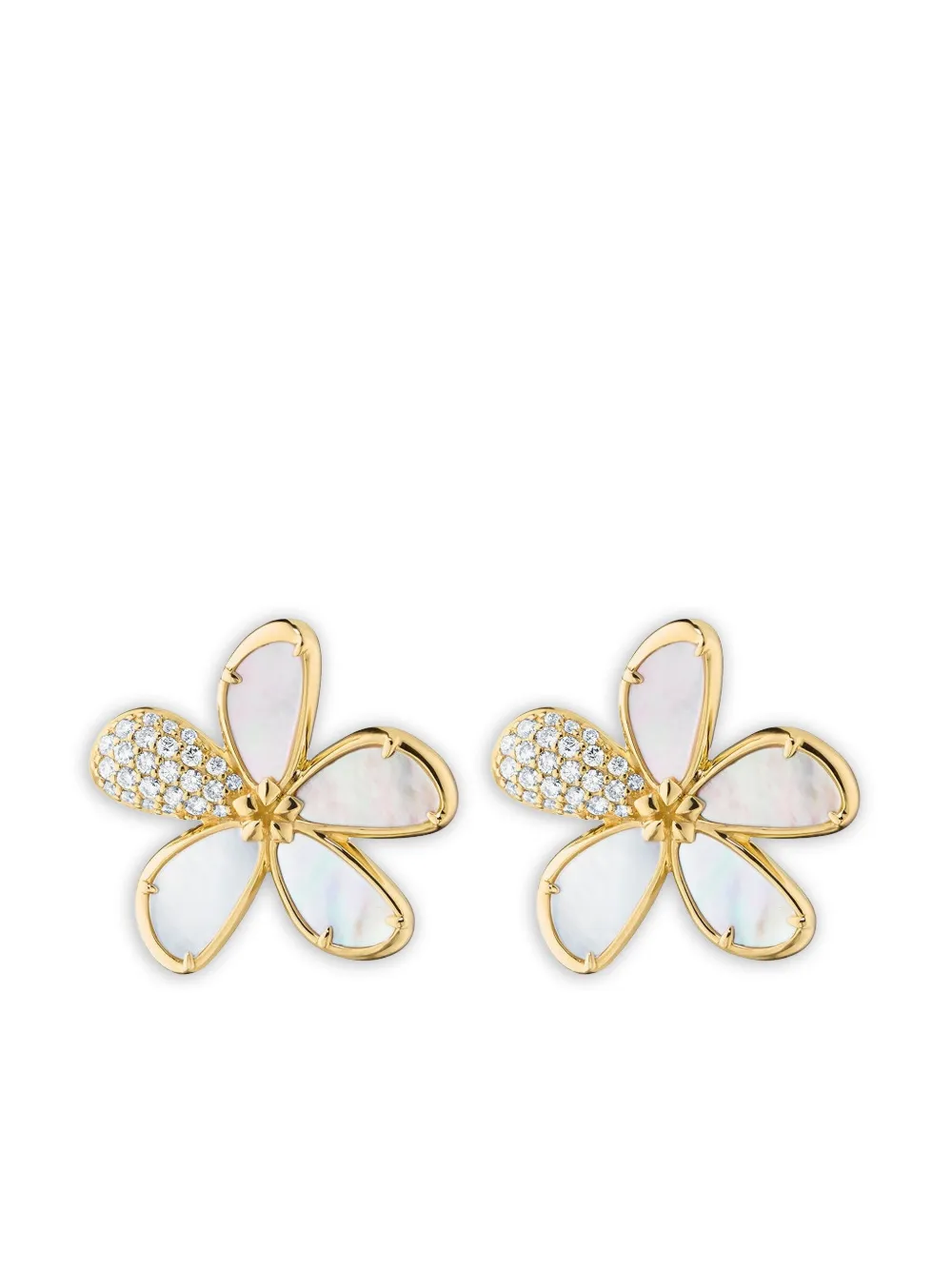 Monica Rich Kosann 18k Yellow Gold Flower Diamond And Pearl Earrings In Brown