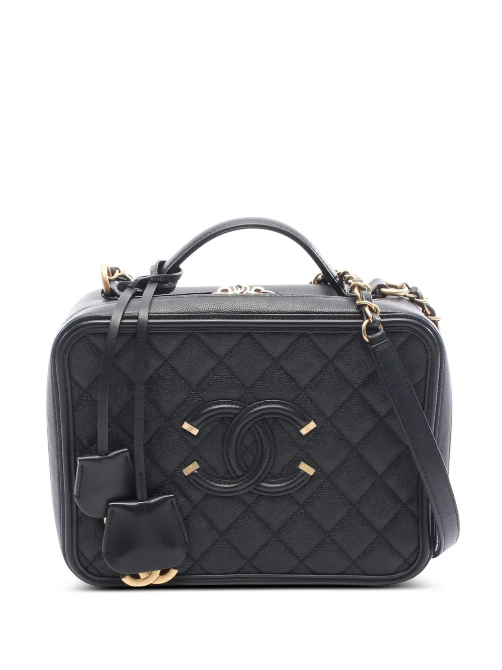 CHANEL Pre-Owned 2018 Large Caviar CC Filigree Vanity Case satchel - Nero