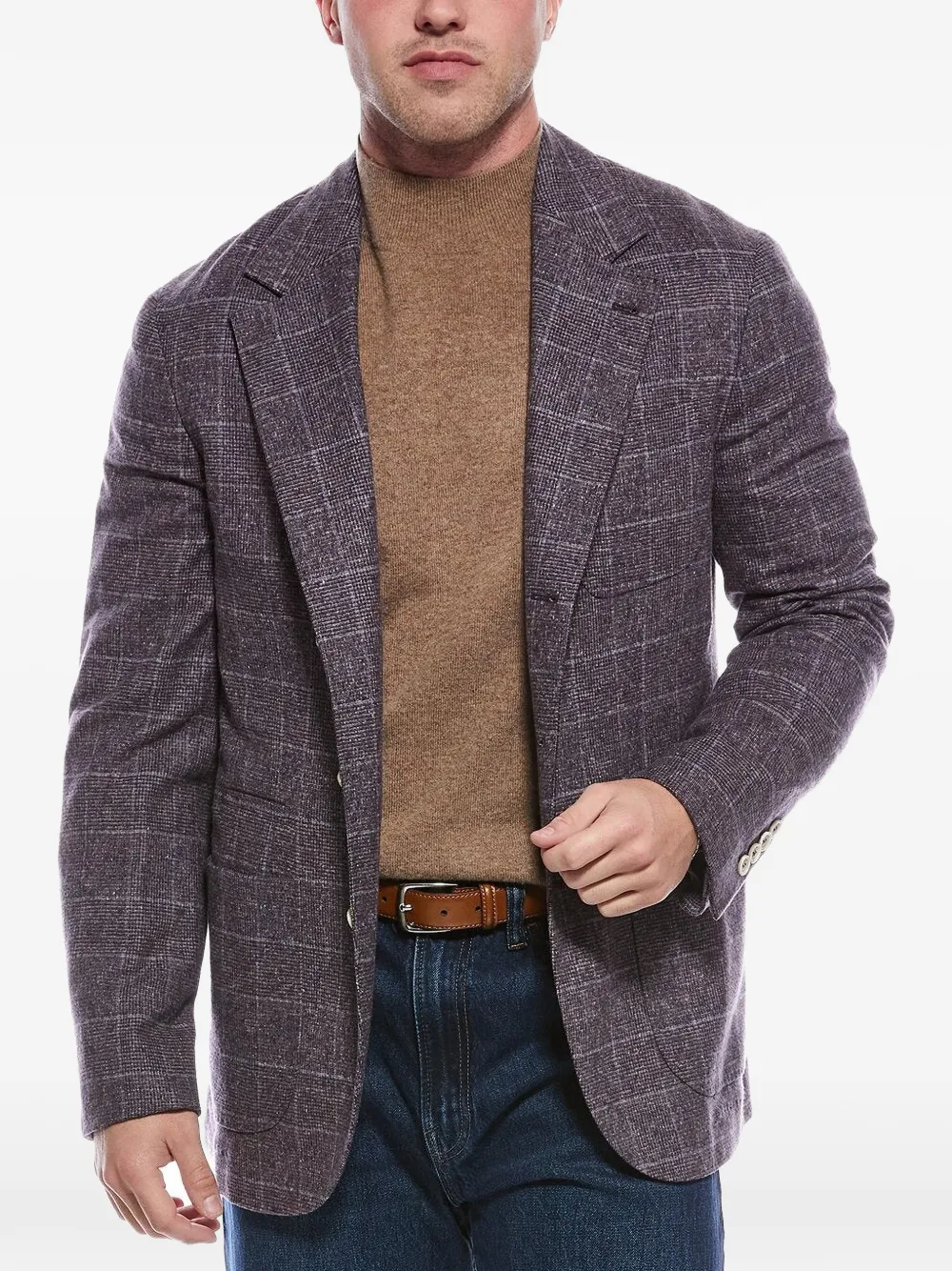 Brunello Cucinelli Geruite blazer met enkele rij knopen Paars