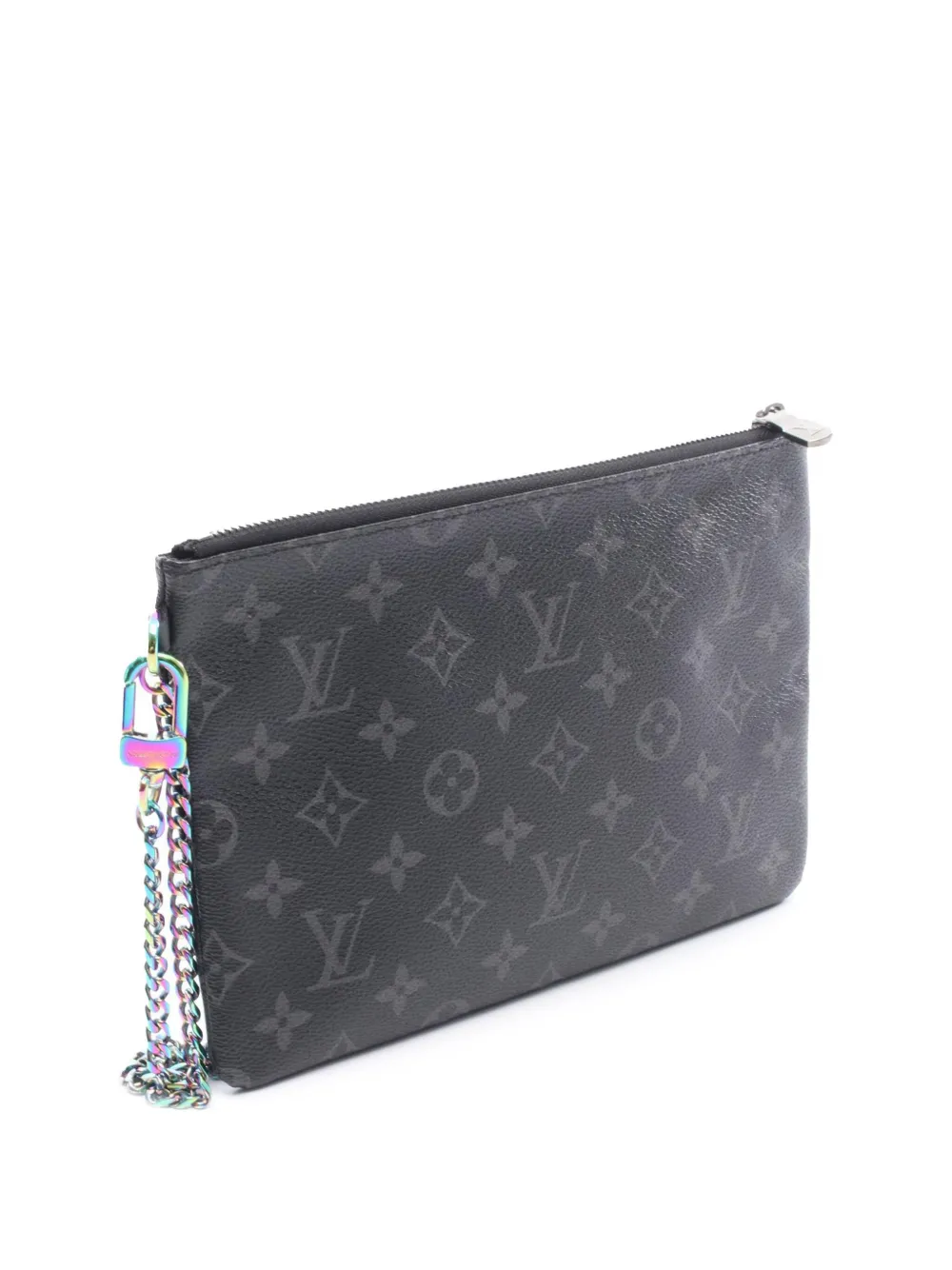 Pre-owned Louis Vuitton 2017 Monogram Eclipse Flash Fragment Ipad Case Clutch Bag In Black