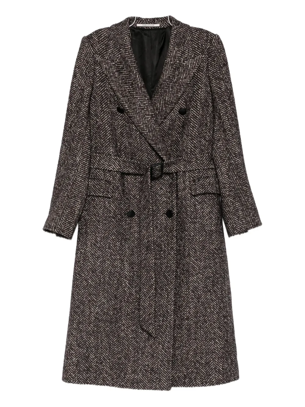Tagliatore Herringbone Belted Double-breasted Coat In Gray