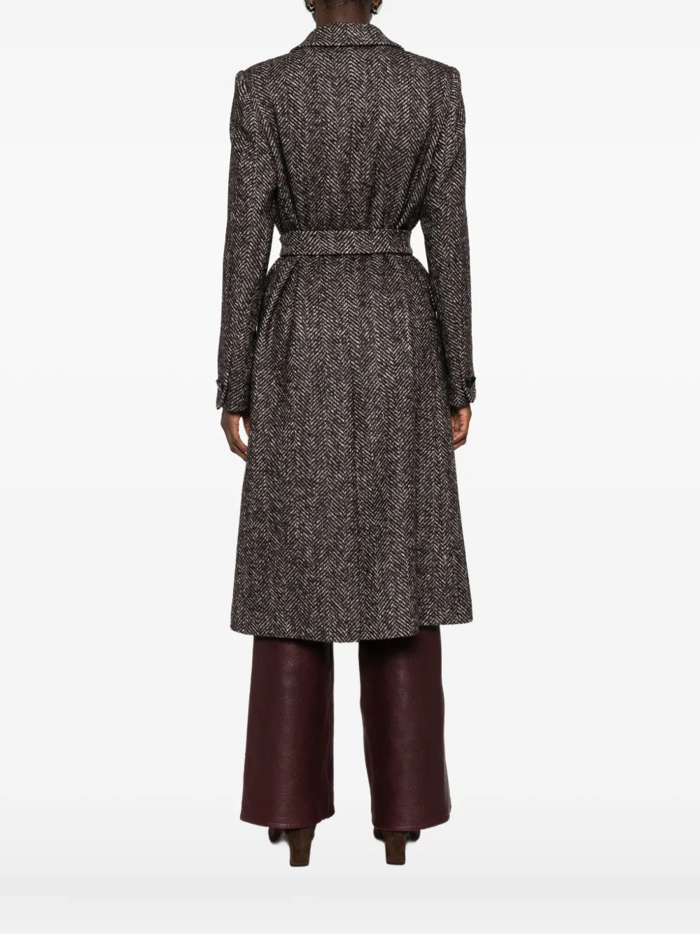 Tagliatore Herringbone Belted Double-breasted Coat In Gray
