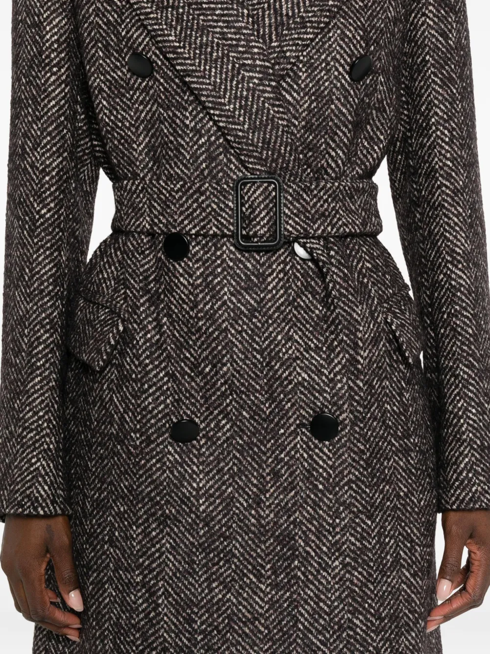 Tagliatore Herringbone Belted Double-breasted Coat In Gray