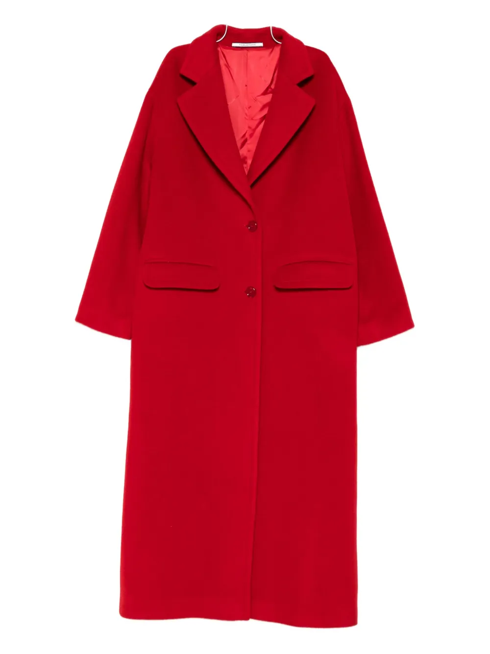 Tagliatore Long Wool Coat With Notched Lapels And Flap Pockets In Red