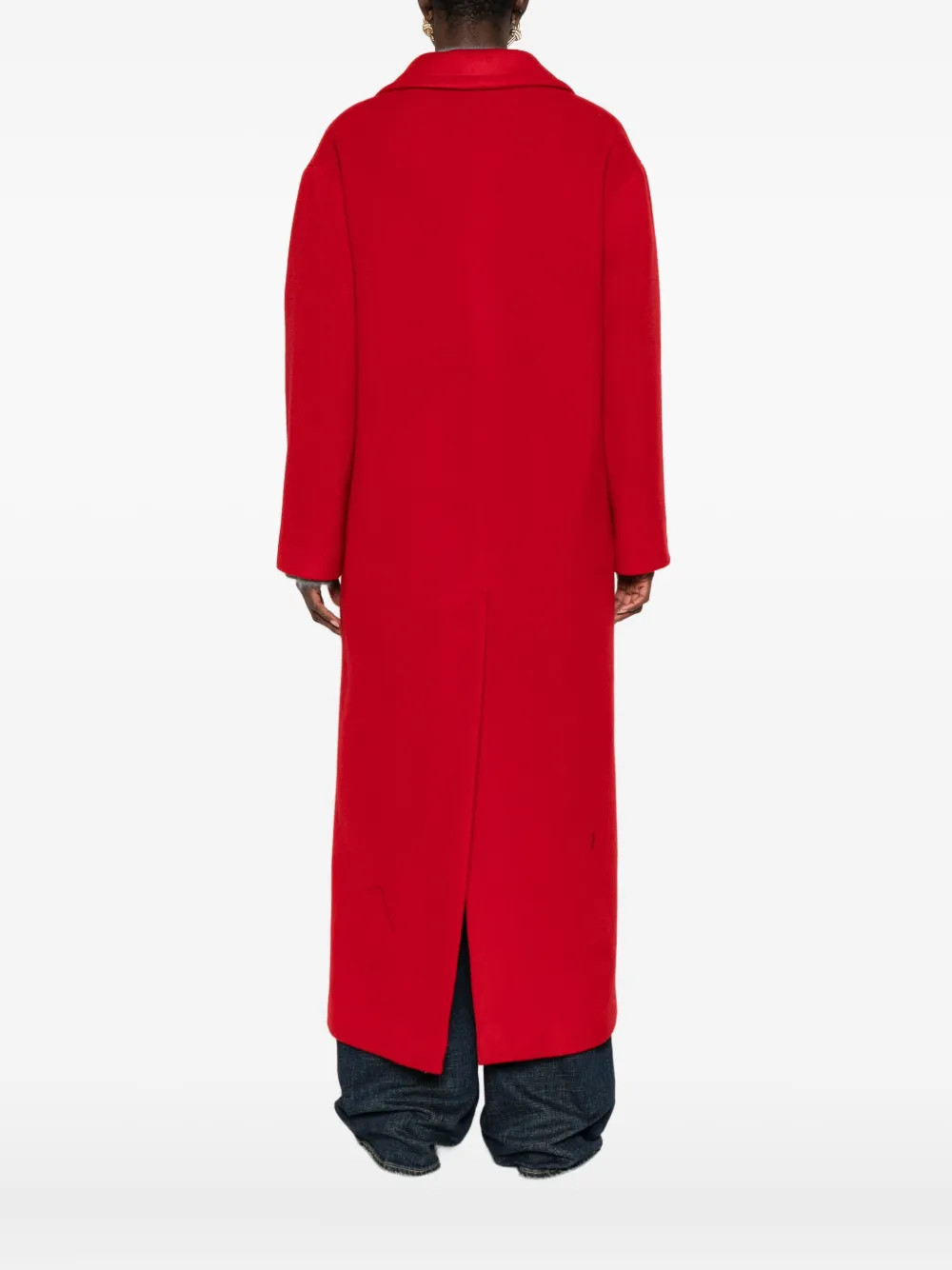 Tagliatore Long Wool Coat With Notched Lapels And Flap Pockets In Red
