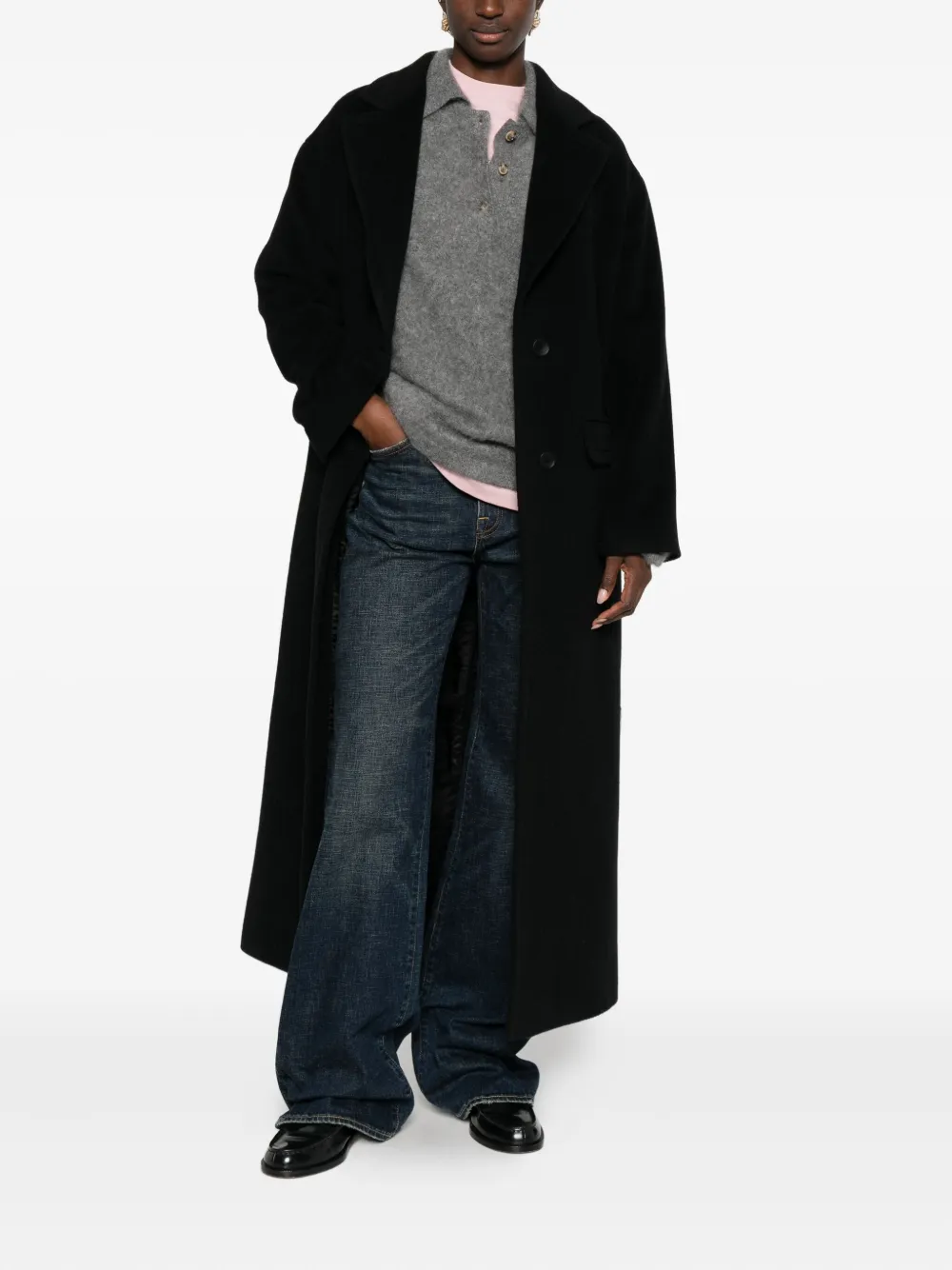 Tagliatore Wool Coat With Notched Lapel And Pockets In Black