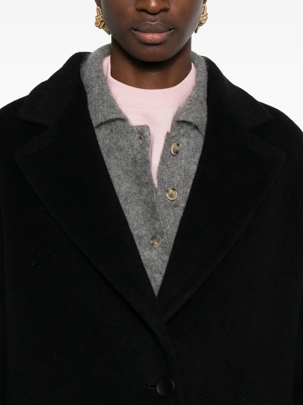 Tagliatore Wool Coat With Notched Lapel And Pockets In Black