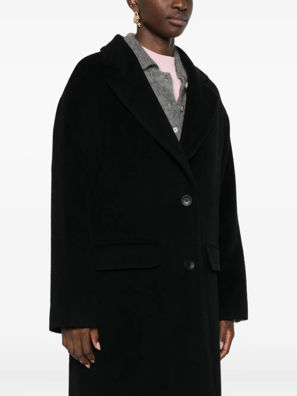 Tagliatore Wool Coat With Notched Lapel And Pockets In Black