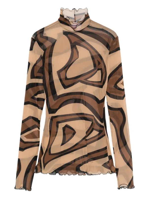 Pucci Labirinto Print Tulle Top in Neutrals