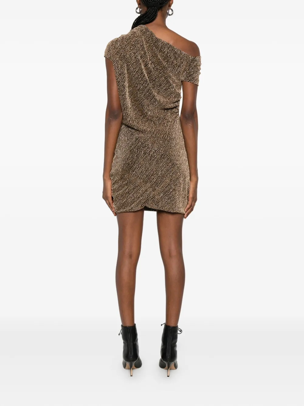 Iro Nalone One-shoulder Metallic Strass Mini Dress In Brown