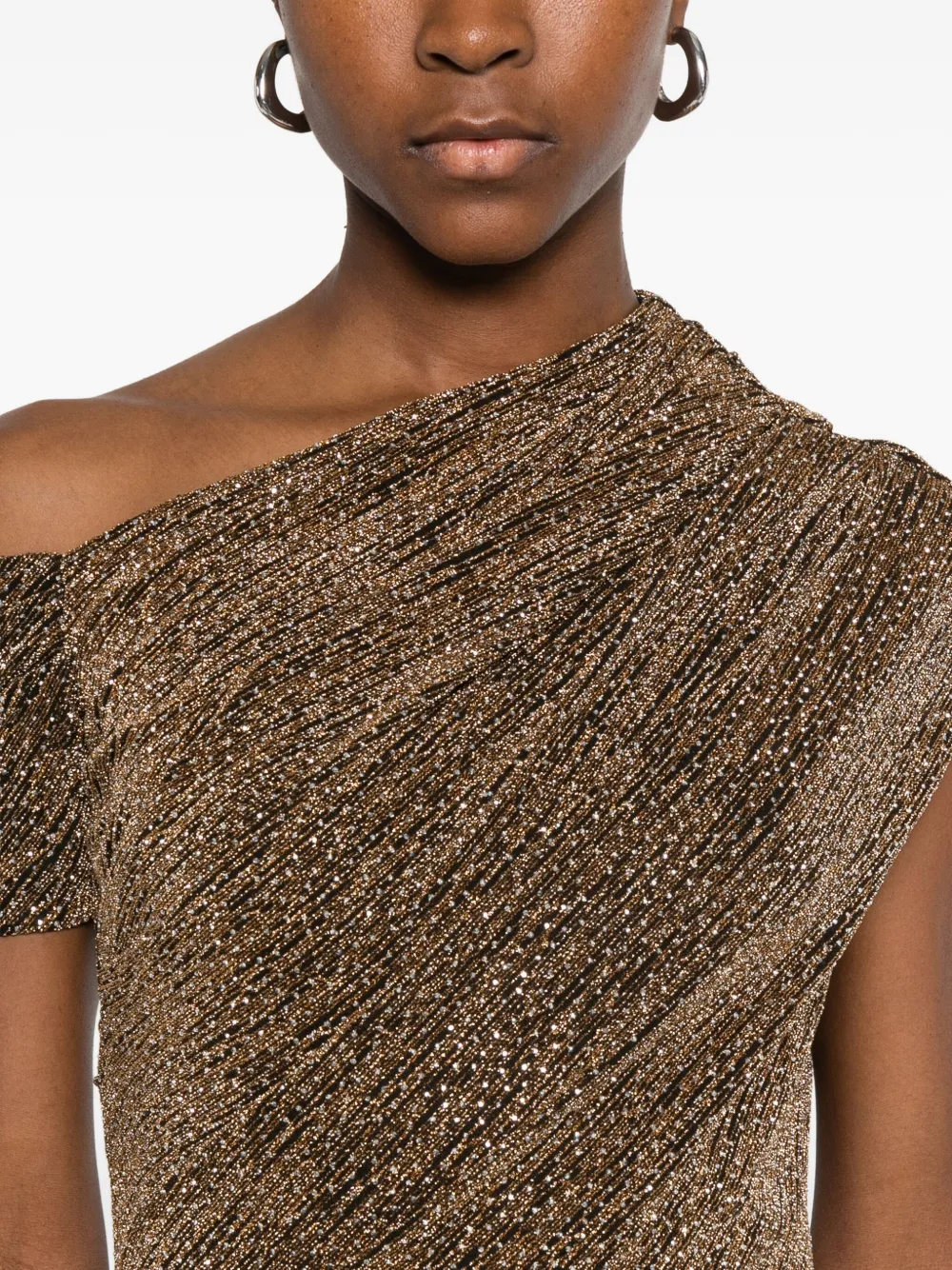 Iro Nalone One-shoulder Metallic Strass Mini Dress In Brown