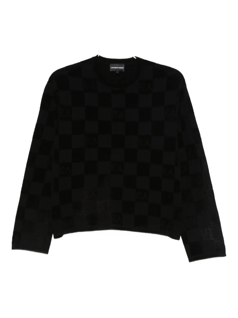 Emporio Armani Check Crewneck Sweater In Brown