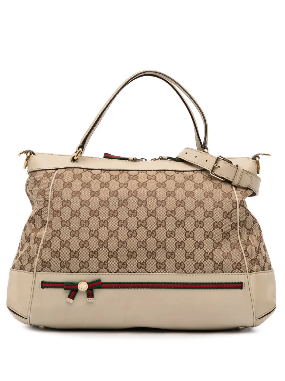 Pre-owned Gucci 2016-2025 Gg Canvas Web Mayfair Satchel In Brown