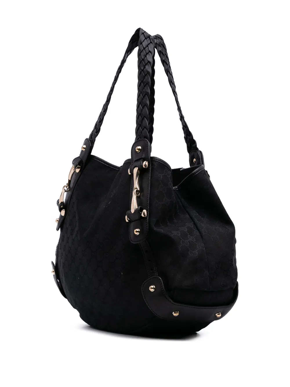 Pre-owned Gucci 2016-2025 Gg Canvas Horsebit Pelham Shoulder Bag In Black