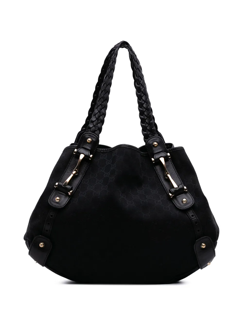 Pre-owned Gucci 2016-2025 Gg Canvas Horsebit Pelham Shoulder Bag In Black