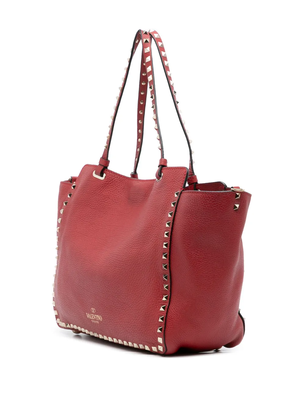 Pre-owned Valentino Garavani 2000-2017 Medium Leather Rockstud Trapeze Satchel In Red
