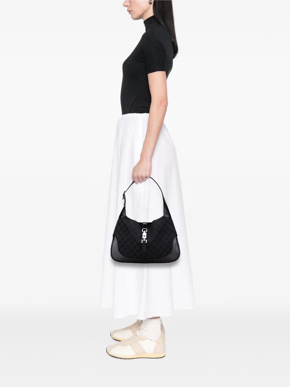 Pre-owned Gucci 2000-2015 Gg Canvas Jackie Shoulder Bag In Black